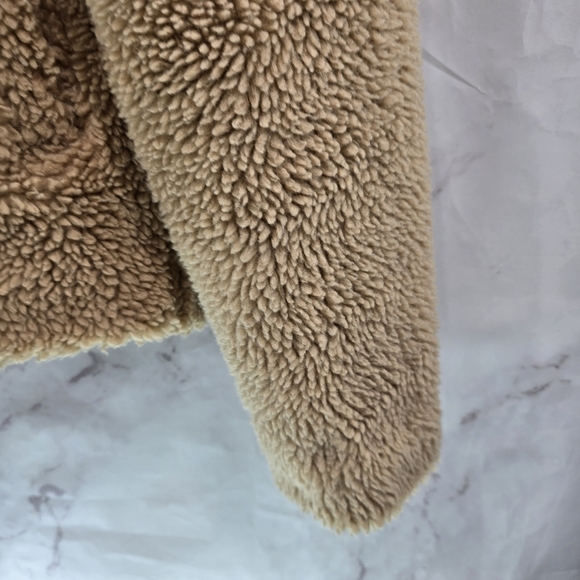 Levis Coat Womens Small Tan Beige Teddy Sherpa Fuzzy Mock Neck Assymetric - Picture 5 of 13